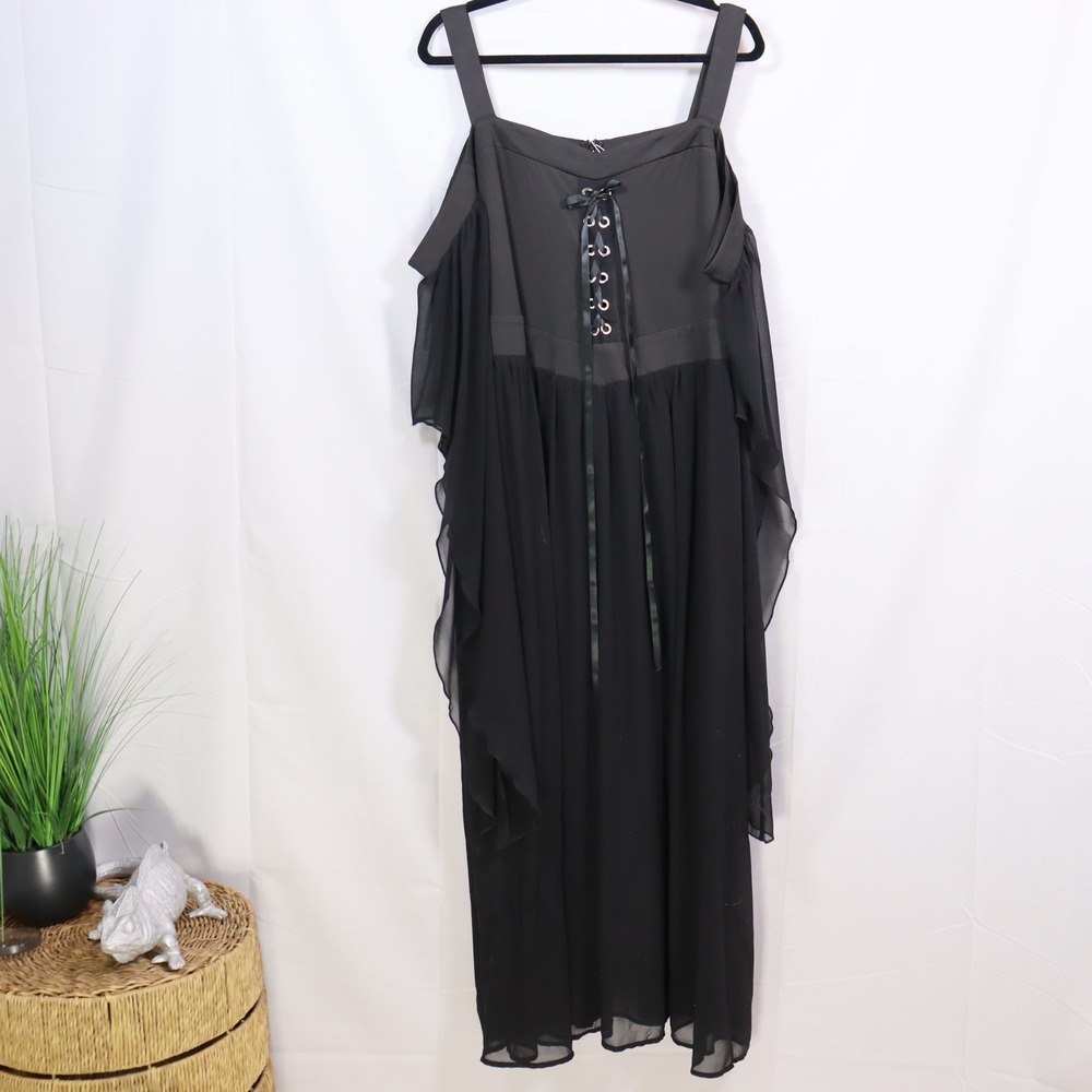 Rosegal Womens 3X Black Lace Up Cold Shoulder Maxi Dress Plus Gothic